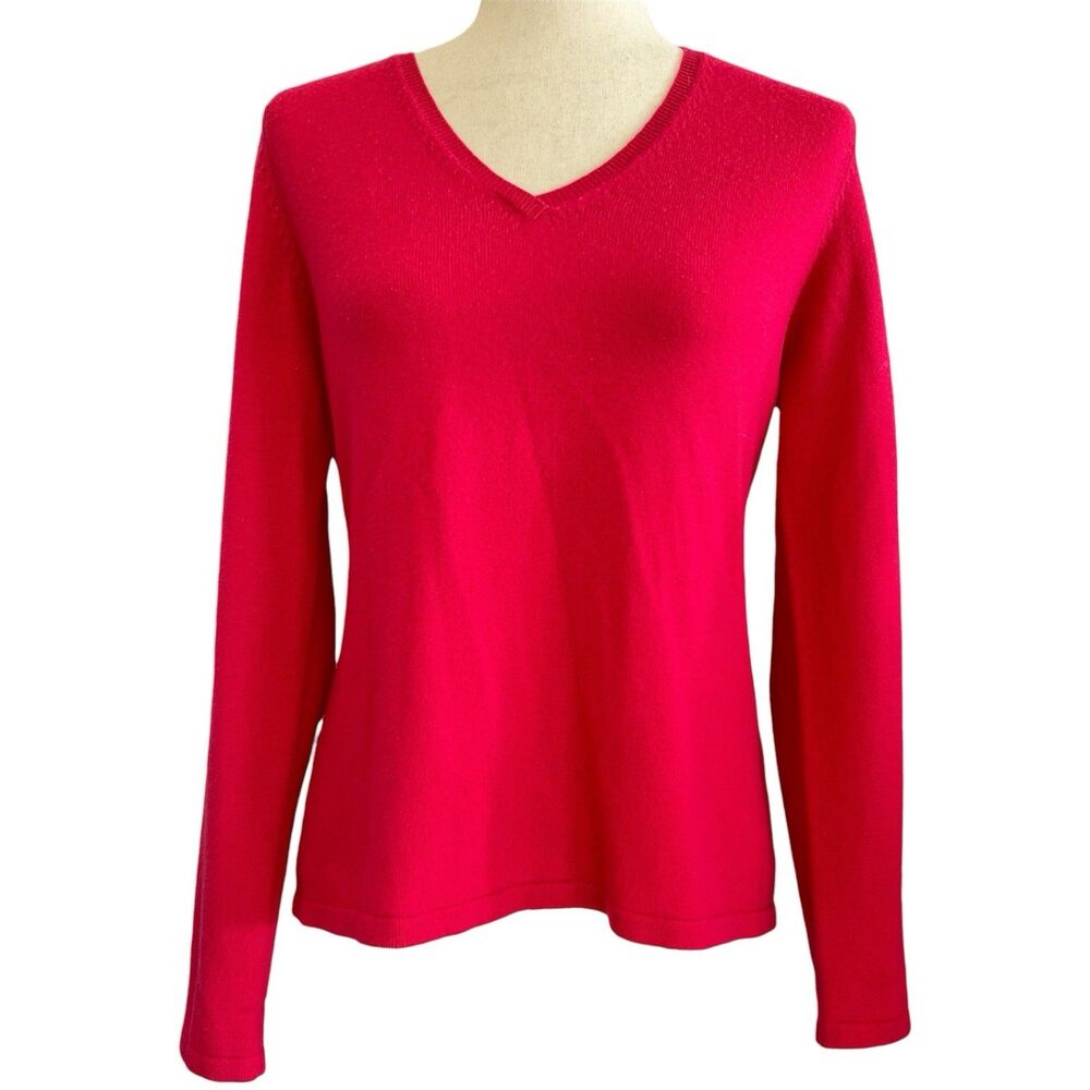 Fifth Avenue Mongolian Cashmere Sweater Size L Hot Pink V-Neck Preppy Academia